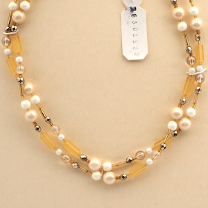 Vintage Tsjechische 14", 2-strengs ketting Frost Topaz lustre metalen glaskralen