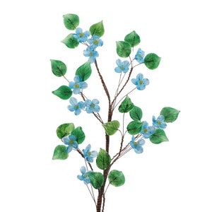 Hand Made Czech Art Glass 27 cm, Forget Me Not blue flowers stem ornament