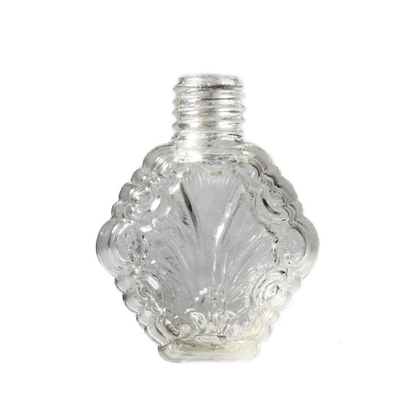 Vintage perfume scent bottle Czech miniature hexagonal floral crystal clear glass pendant earring 37mm