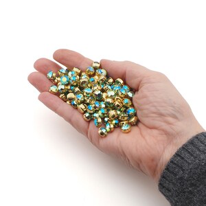Lot 60 pcs, AB Crystal, glue soldering round Brass Montees 8 mm, faceted MC rhinestones Preciosa fancy chaton stones