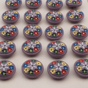 Carte postale tchèque vintage peinte à la main fleur violette boutons 13 mm