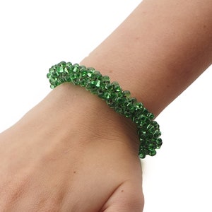 Handmade glass seed bead bracelet stretchy hair tie scrunchie green by Aneta