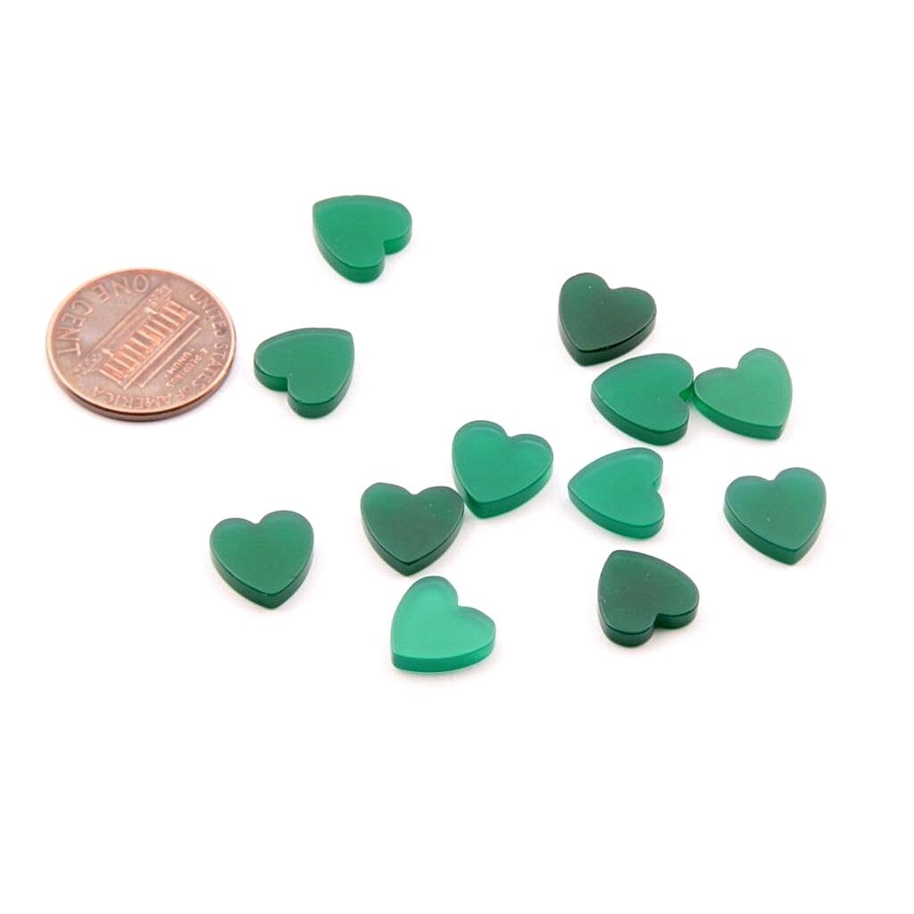 Lot 6 Pcs 10 Mm Vintage Green Opaline Glass Heart Cabochons