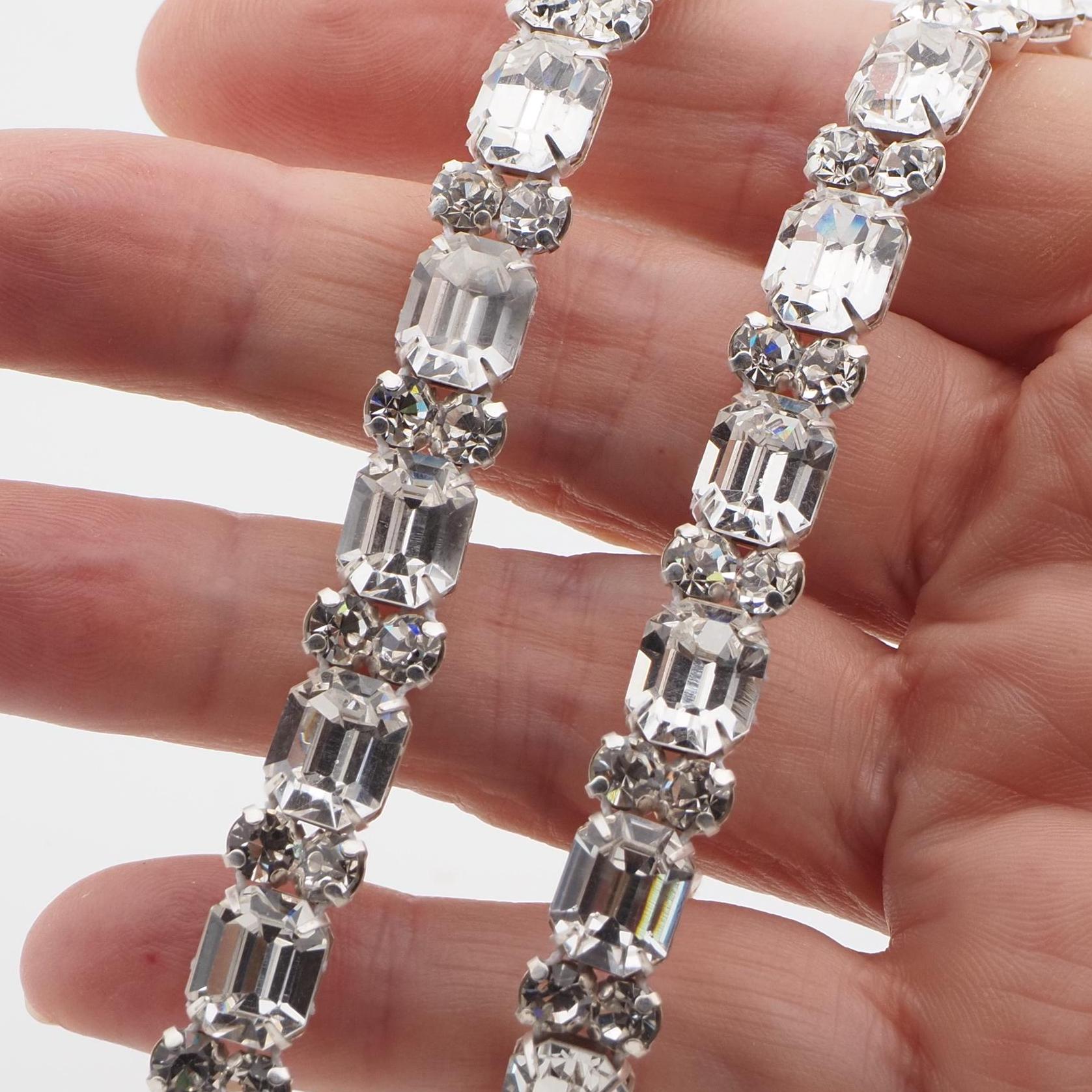 Preciosa 1 meter Crystal Sparkle rhinestone jewel, silver prong, set trim banding sew chain