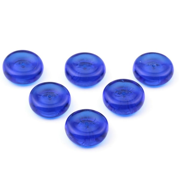 6 Czech Art Deco vintage cobalt blue rondelle glass beads 17x6mm