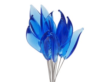 Czech lampwork glass sapphire blue flower part petal headpin bead (1 bead)