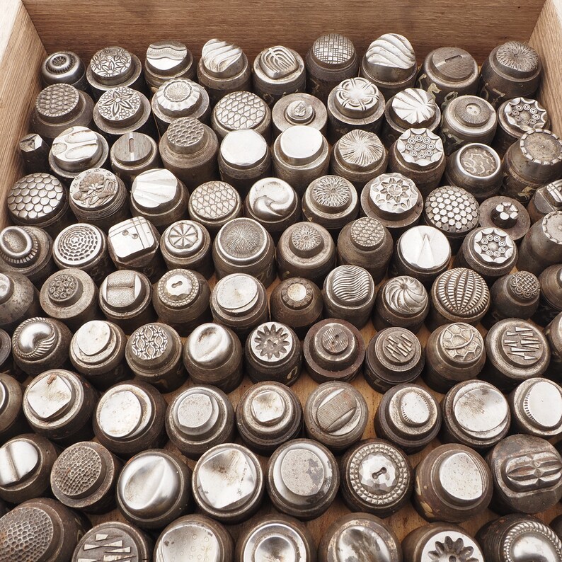 124 antique 1920's Czech button jewelry making impression dies master hubs image 3