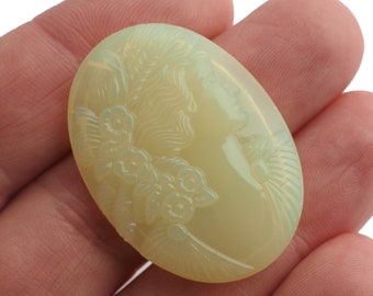 Czech vintage opaline uranium figural cameo glass cabochon 39x29mm