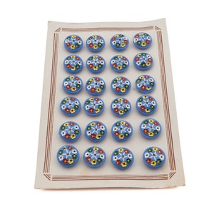 Kaart 24 stuks Tsjechische vintage handgeschilderde bloemen blauwe glazen knopen 13 mm