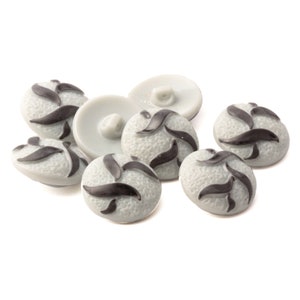 lot 8 vintage Czech metallic hand painted abstract grey glass buttons 18mm Deco
