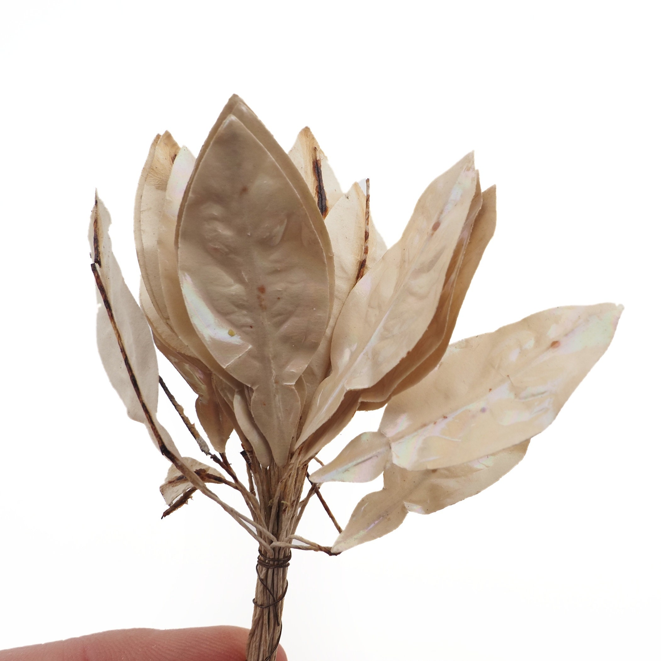 Lot vintage paper flower petal leaf headpin stems bridal millinery