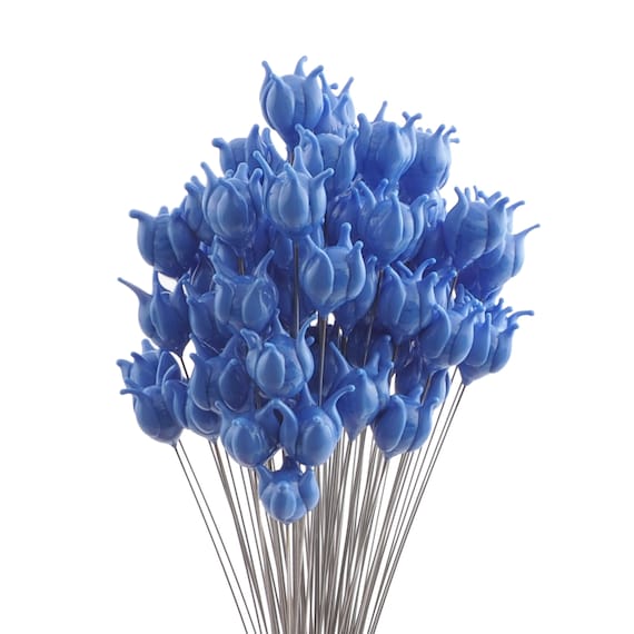 Czech Lampwork Blue Marble Glass Lily Bell Flower Headpin Glass