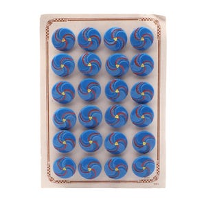 Kaart 24 stuks, blauwe spiraalvormige glazen knopen 18 mm Tsjechische vintage jaren 1930