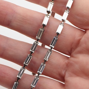 Vintage Preciosa 8x3mm, Baguette , 1 meter Clear Crystal Bridal Fancy Rhinestone cup chain plated jewelry resin Art