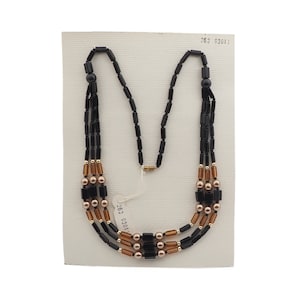 Vintage Tsjechische 1 tot 3 strengen 24" ketting zwarte topaas parel glaskralen
