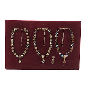 Lot de 3 pendentifs tchèques en verre doré, strass AB, carte de velours