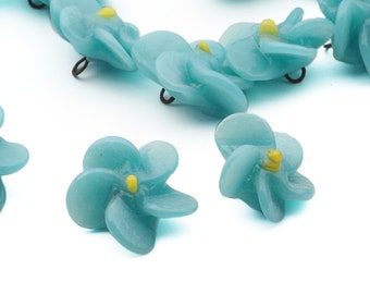 Antique micro lampwork glass turquoise flower bead drop Czech