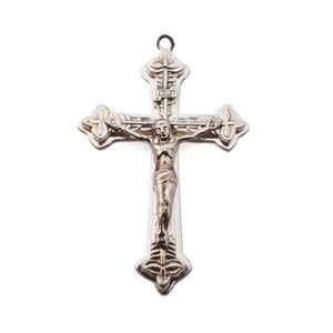 Vintage 5 cm metal Rosary necklace crucifix cross pendant