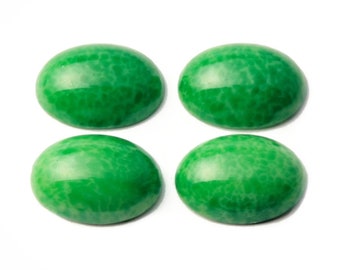 4 Czech green marble oval glass cabochons 18mm