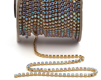AB Crystal MC Chaton gold gilt jewelry Rhinestone cup chain Preciosa ss16, 1 meter