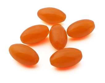 6 grandes perles de verre ovales orange semi-translucides tchèques vintage 23mm