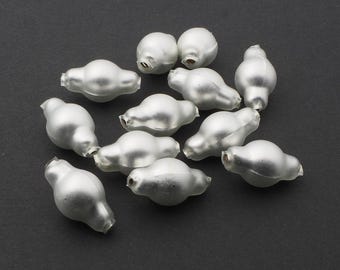 Lot (12) Czech blown glass silver mercury pearl oval Christmas garland beads 30mm