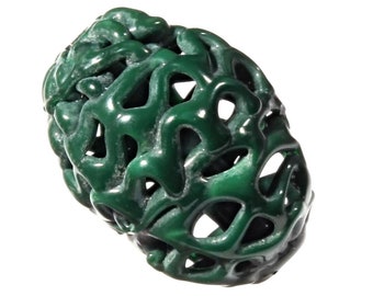 Vintage Czech lace spun pierced lampwork hollow green glass bead 22mm