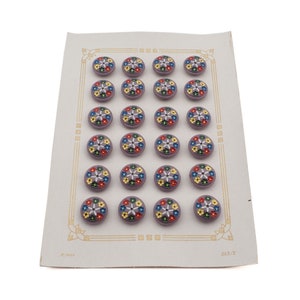 Tarjeta de 24 piezas, 13 mm, flores checas vintage pintadas a mano, botones de cristal lila