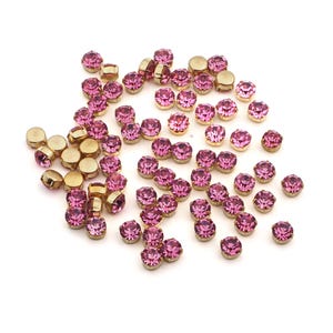 Lot 70pcs. Vintage Pink glue soldering round Brass Montees 8 mm faceted MC rhinestones Preciosa fancy chaton stones