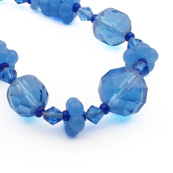Vintage Czech necklace blue faceted opaline flowe… - image 2