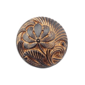 Vintage 18 mm Czech bronze lustre black flower glass button