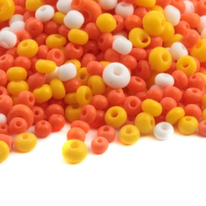 LOT 1300  orange yellow white glass seed beads 1-2 mm Czech vintage
