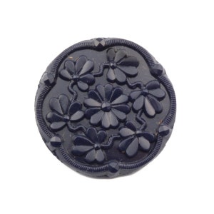 Czech vintage glass button 27mm dark navy blue faceted flower