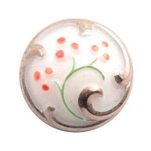 Vintage 22 mm, Czech Nouveau Floral domed white glass button silver lustre floral