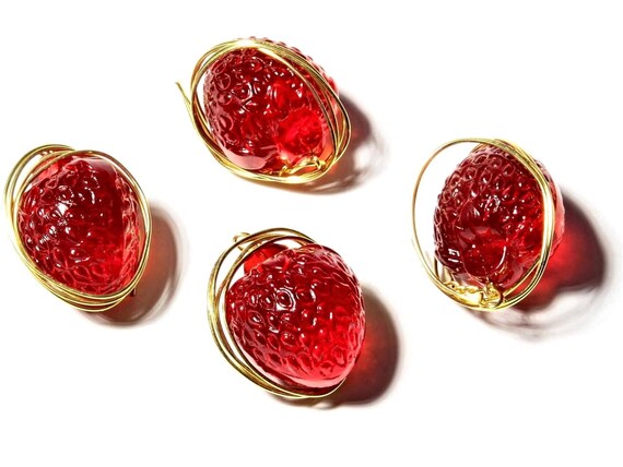 Lot 4 28mm Vintage Czech Red Glass Strawberry Chandelier Image 0