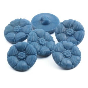 Lote de 6 botões de vidro estilo vintage tcheco, estilo art déco, com flores azuis, 18 mm