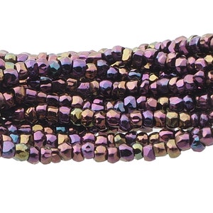 Hank 2400pcs 15 bpi Czech vintage blue peacock metallic faceted glass seed beads