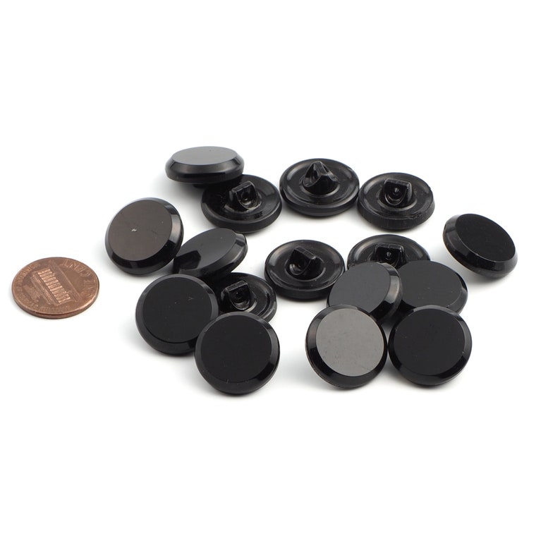 Czech vintage gloss black round glass buttons 18mm Lot 16