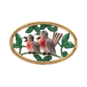 Vintage tschechoslovakischen Celluloid Brosche Pink Lovebirds durchbohrt gemalt Vogel Art Deco Schmuck Sammlerstück