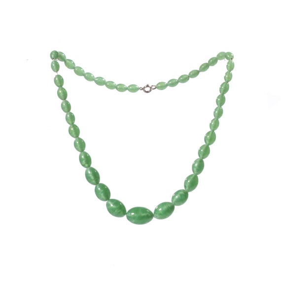 Vintage necklace Czech green satin oval lampwork … - image 1