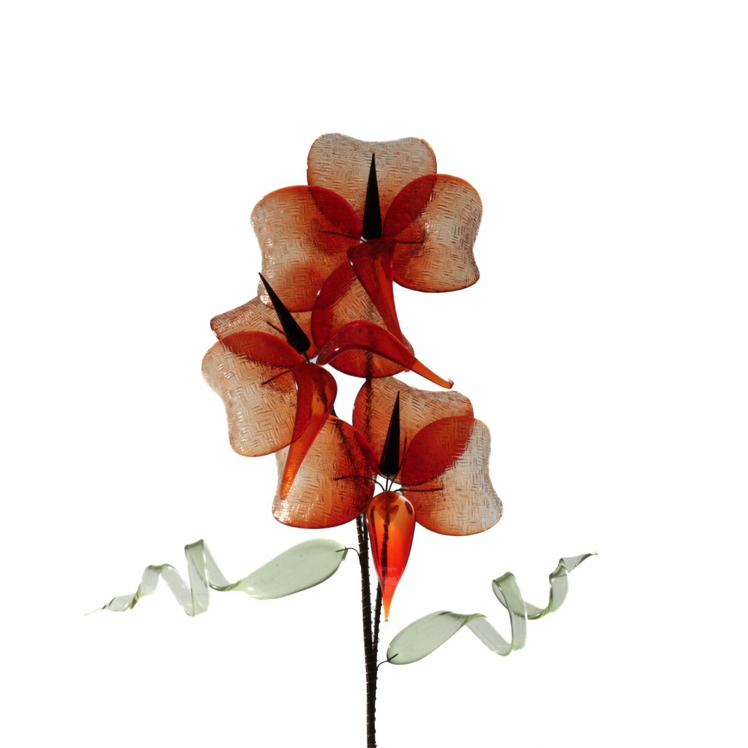 Large 10" Czech Lampwork Glass Red Orchid Flower Stem Decoration ...