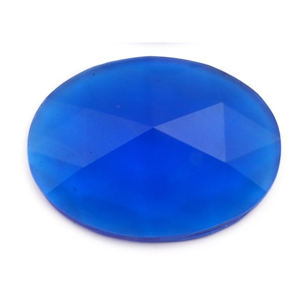 Large Czech vintage oval faceted sapphire blue flatback glass rhinestone 40x30mm