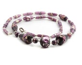 Vintage Czech necklace purple amethyst foil overlay handmade lampwork glass beads