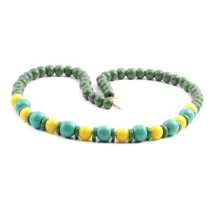 Vintage Czech 16" necklace lustre green yellow trade glass beads