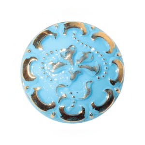 Czech vintage blue glass Nouveau flower button 28mm