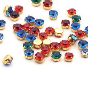 Lot 40 pcs, Vintage Mixed Colors soldering round Brass Montees 8 mm faceted MC rhinestones Preciosa fancy chaton stones