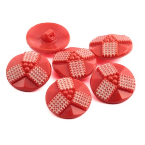 lot 6pcs, 23mm, vintage Czech Red white glass buttons Art Deco geometric