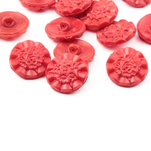 Vintage Red flower glass buttons Lot 12pcs, 18 mm, sewing art craft