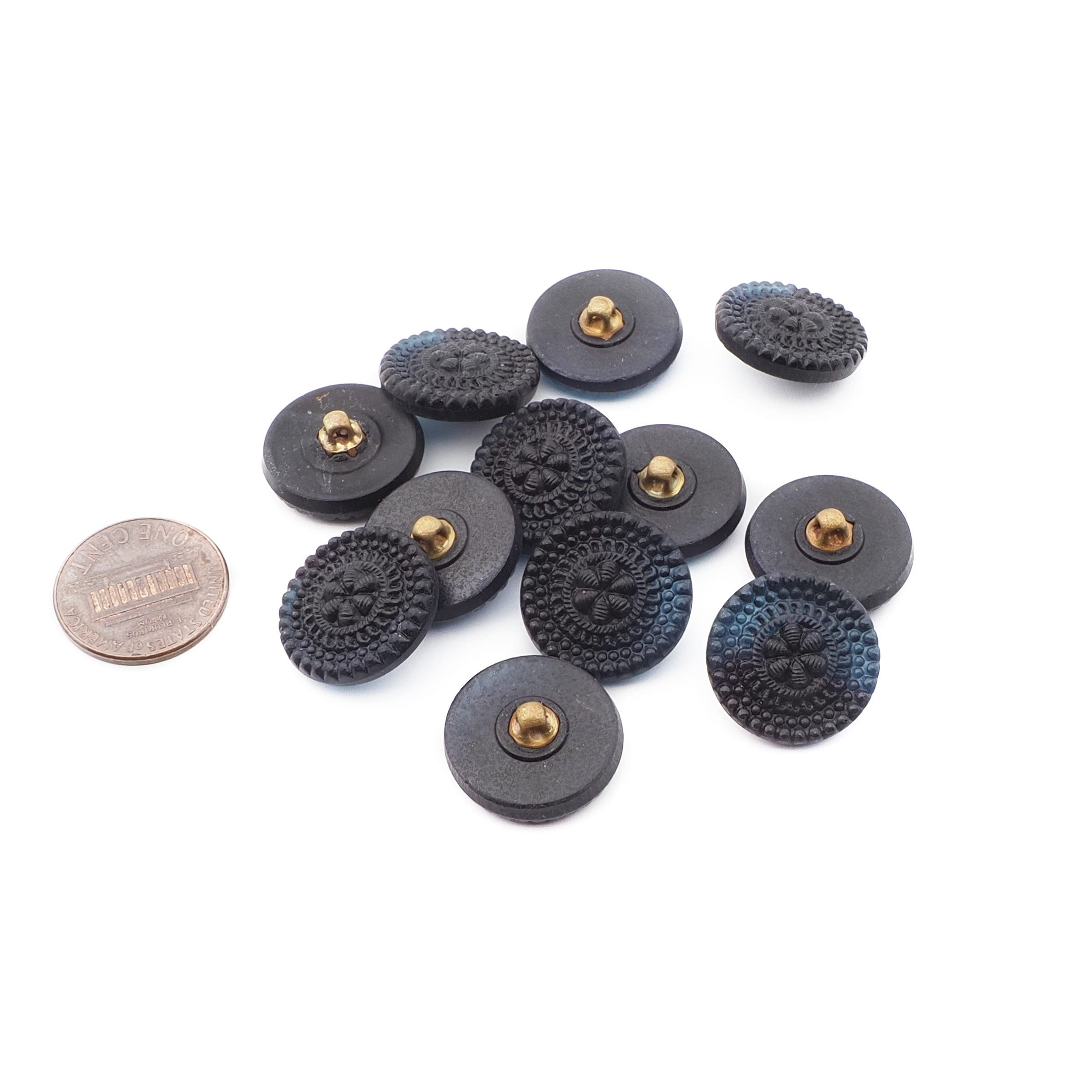 ヴィンテージ チェコ製 黒花柄ガラスボタン 12個セット 18mm - Etsy 日本