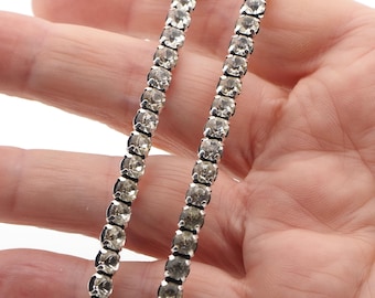 silver prong set trim banding sew chain Preciosa 1 meter, SS22 clear crystal rhinestone